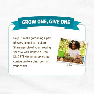 Communicates the brand's social responsibility initiative and invites customers to participate in a charitable program that donates gardening kits to schools.