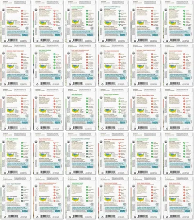 Displays the brand's full product portfolio of organic seed packets to help shoppers understand the range of varieties available and choose the right option for their needs.
