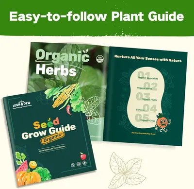 Shows the customer all the instructional materials and guides included with the product to help them successfully grow organic plants and herbs.
