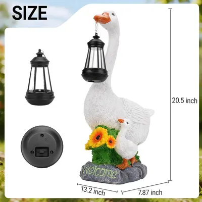 Communicates the exact physical dimensions of the decorative goose statue (20.5 x 13.2 x 7.87 inches) to help shoppers understand how large the product is and whether it will fit their intended space.