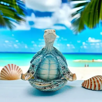 Showcases the product in a relaxing, tropical beach setting to evoke feelings of calm, vacation, and leisure, positioning it as a decorative or gift item for beach/ocean lovers.