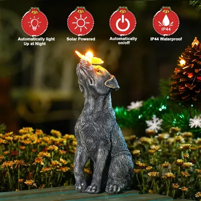 Communicates four distinct product benefits in a segmented layout to show the product's automatic lighting, solar power, convenience, and weather resistance. Positions the product as a holiday gift…