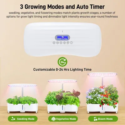 Communicates the product's versatility with three distinct growing modes (seedling, vegetative, flowering) and customizable timer functionality to match different plant growth stages and ensure…