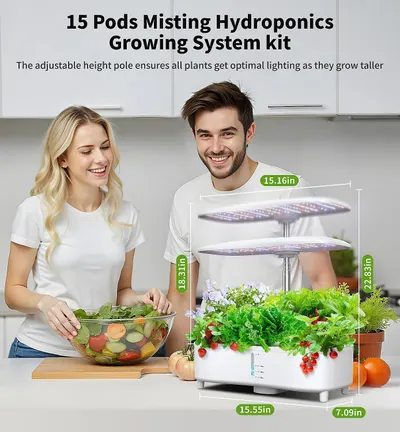 Communicates the exact physical dimensions of the hydroponics growing system kit to help shoppers understand the space requirements and size of the product. Highlights the key benefit of the…