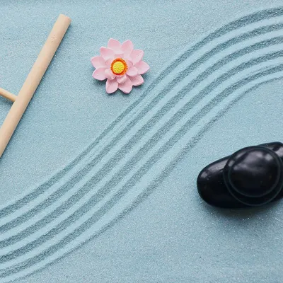 Communicates a calming, meditative aesthetic to position the product as part of a peaceful, mindful lifestyle or wellness routine.