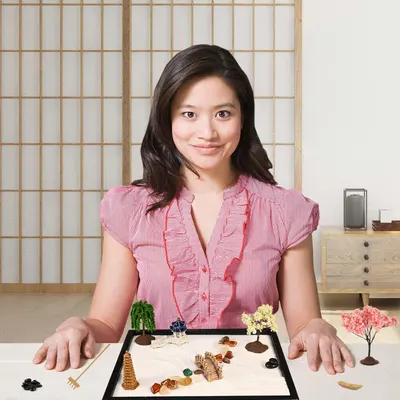 Shows all the components and accessories included with the product, helping shoppers understand the complete set they will receive and the variety of pieces for creating their zen garden.