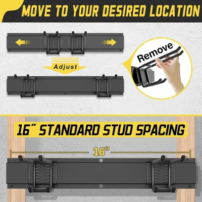 Demonstrates how to adjust and install the mounting bracket to fit desired locations and standard 16-inch stud spacing, reassuring shoppers about ease of setup and flexibility. Highlights the…