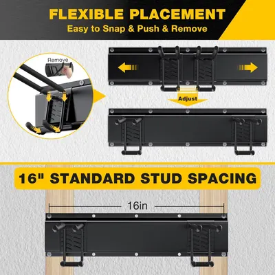 Demonstrates how to install and adjust the mounting bracket system, showing the snap-and-push removal mechanism and flexible positioning options to reassure shoppers about ease of setup. Shows that…