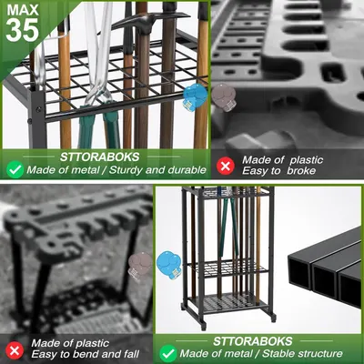 Demonstrates the superiority of the metal umbrella stand over plastic competitors by showing how the metal version is sturdy and durable while plastic alternatives are prone to breaking, bending,…