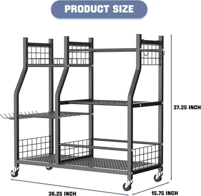 Communicates the exact physical dimensions of the storage rack to help shoppers understand if it will fit their space.