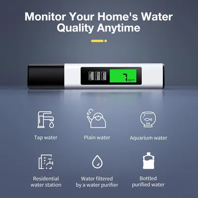 Demonstrates the versatility of the water quality monitor by showing it can be used across six different water sources and environments, from tap water to aquariums to bottled water.