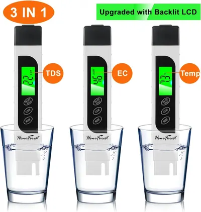 Communicates that this water quality tester offers three distinct measurement modes (TDS, EC, and Temperature) in one device with an upgraded backlit LCD screen, emphasizing versatility and ease of…