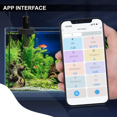 Demonstrates how the product connects to a mobile app to monitor aquarium water parameters, reassuring shoppers that the device is easy to use and provides real-time data tracking. Highlights the…