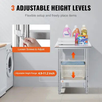 Demonstrates how to adjust the shelf height by loosening screws, reassuring shoppers that the product offers flexible customization for their storage needs. Highlights the key benefit of adjustable…