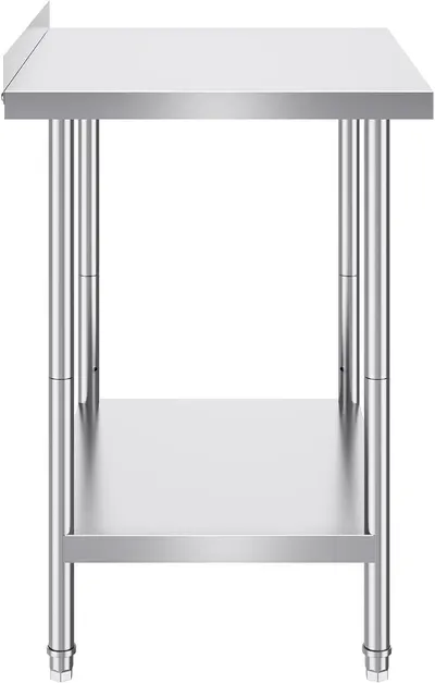 Provides a clear, unobstructed view of the stainless steel work table's structure, including its canopy top, adjustable legs, and lower shelf storage, allowing shoppers to see the product's design…