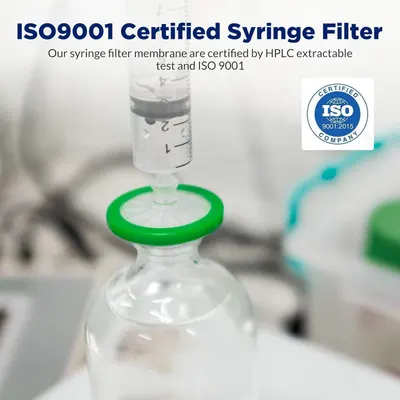 Communicates that the syringe filter is certified to ISO 9001 quality standards and tested by HPLC extractable methods, reassuring buyers of product safety, quality, and regulatory compliance.…