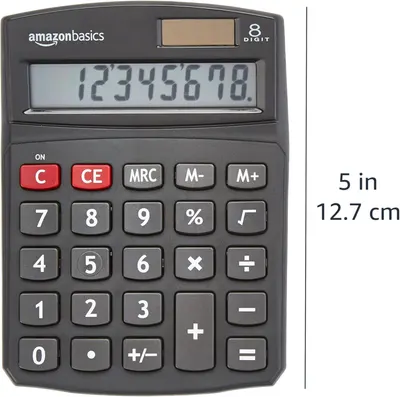 Communicates the exact physical size of the calculator (5 inches / 12.7 cm) to help shoppers understand how large the product is and whether it fits their needs.