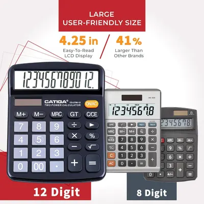 Demonstrates that this calculator has a significantly larger 4.25-inch display that is 41% bigger than competing brands, making it easier to read and more user-friendly. Highlights the quantifiable…