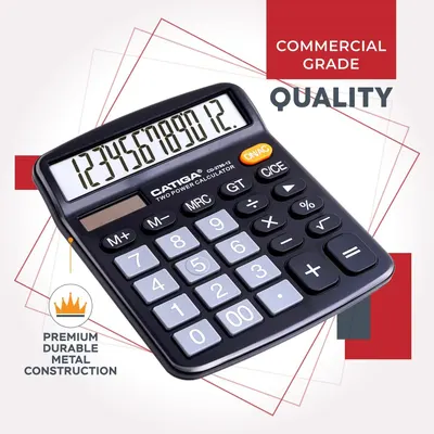 Communicates multiple selling benefits of the calculator including its commercial-grade quality and premium metal construction to reassure shoppers of its durability and professional-level…