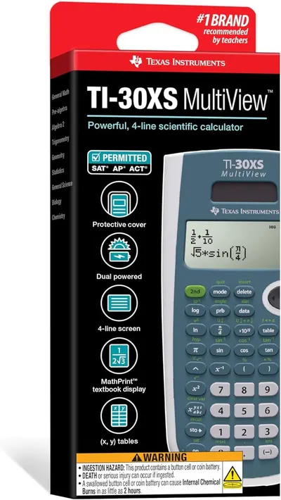 Communicates multiple key features and benefits of the calculator in a segmented layout to help shoppers understand its capabilities and test compatibility.