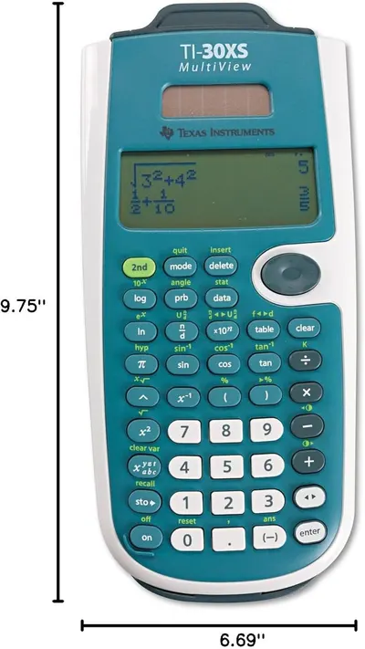 Communicates the exact physical size of the calculator (9.75" x 6.69") to help shoppers understand how large the device is and whether it fits their needs.