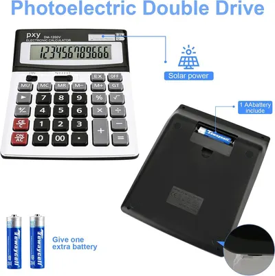 Communicates that the calculator offers flexible power options with both solar and battery backup, ensuring reliability and convenience.