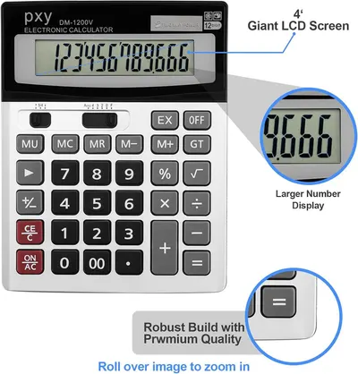 Highlights multiple distinct benefits of the calculator including its large 4-inch LCD screen for easy viewing, larger number display for readability, and premium build quality to reassure shoppers…