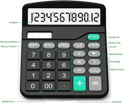 This image breaks down the calculator's physical components and button functions to help shoppers understand the layout and capabilities of each key and feature.