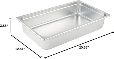 Communicates the exact physical dimensions of the stainless steel pan to help shoppers understand its size and ensure it fits their needs.