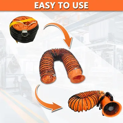 Demonstrates the simple 3-step process of uncoiling and extending the flexible duct hose from its compact storage form to its fully extended operational state, reassuring shoppers that setup is…