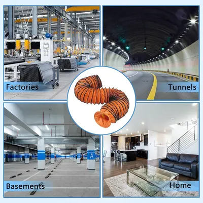 Demonstrates the versatility of the product (flexible ducting/hose) by showing it can be used across multiple environments and industries, from industrial settings to residential applications.