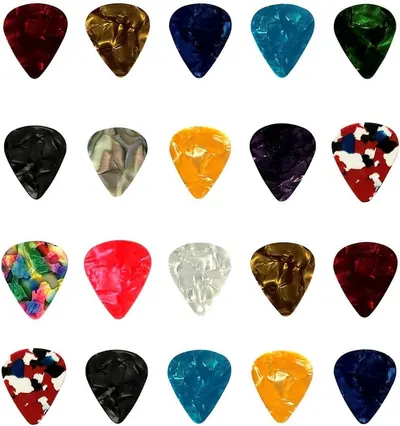 Showcases the brand's full product lineup of guitar picks in multiple colors and patterns, helping shoppers see all available options and choose their preferred style.