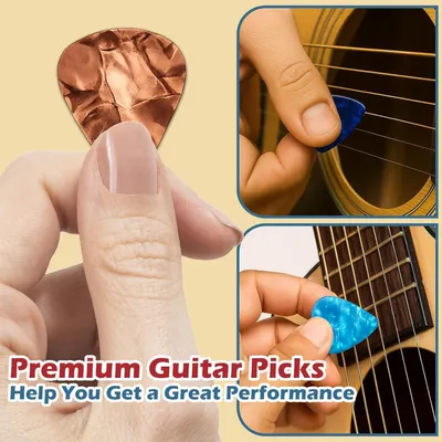 Demonstrates the premium quality of the guitar picks and shows them in use across multiple contexts to communicate their performance benefits for guitarists.