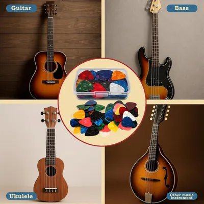 Demonstrates that the guitar picks are compatible with and suitable for multiple types of stringed instruments, showing versatility and broad application.