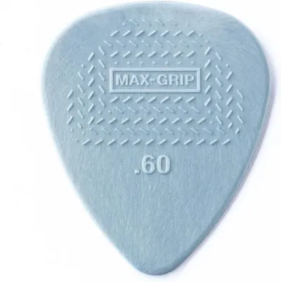 Provides a clean, catalog-style view of the guitar pick showing its textured grip surface, MAX-GRIP branding, and .60mm thickness specification.