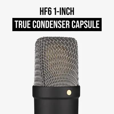 Highlights the product's true condenser capsule technology and 1-inch size to communicate professional audio quality and technical specifications to shoppers.