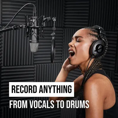 Demonstrates the product's versatility by showing it can be used for multiple recording applications, from vocals to drums, reassuring shoppers of its broad functionality.