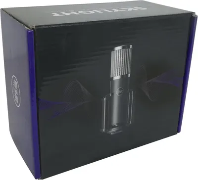 Shows the retail packaging of the microphone product to give shoppers a clear view of what they will receive and how the product is presented.