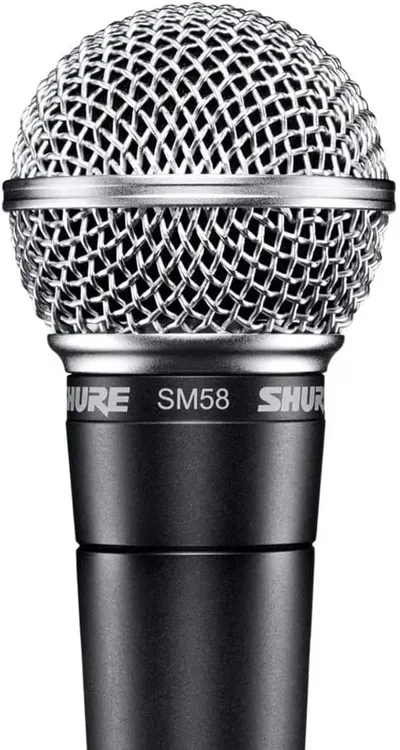 Provides a clean, catalog-style view of the Shure SM58 microphone on a white background, allowing shoppers to see the product's physical appearance and design details without distractions.