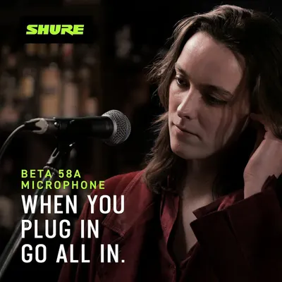 Communicates the brand's identity and emotional positioning with a tagline that encourages commitment and passion, reinforcing Shure's professional audio heritage.