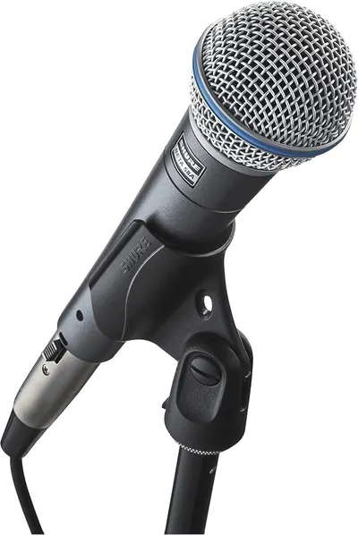 Provides a clean, catalog-style view of the microphone and its mounting clip to show the product clearly without distractions.