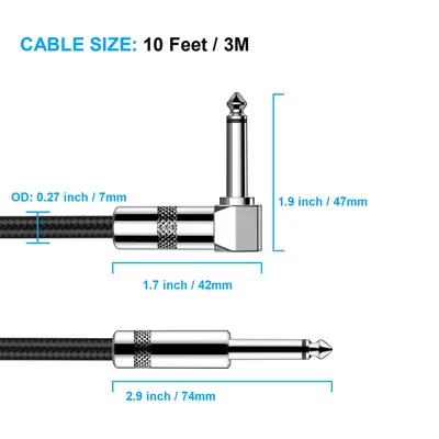 Provides precise physical measurements of the cable and connectors to help shoppers verify compatibility and understand the exact size of the product they will receive.
