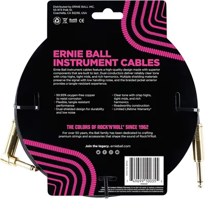 Communicates multiple technical benefits and quality features of the instrument cable to reassure musicians of its superior sound quality, durability, and reliability.