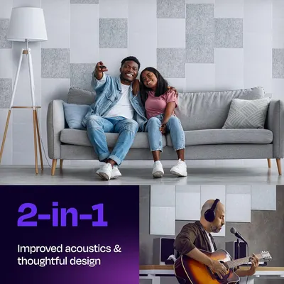 Communicates that the product (acoustic wall panels) serves a dual purpose: enhancing sound quality while also providing aesthetic design value for home environments.