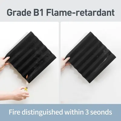 Demonstrates the product's Grade B1 flame-retardant capability by showing a before-and-after comparison where fire is extinguished within 3 seconds, reassuring shoppers of its safety and…