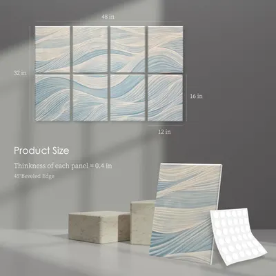Communicates the exact physical dimensions of the wall art panels (48 in x 32 in overall, individual panel sizes, and 0.4 in thickness) to help shoppers understand the product's size and scale for…