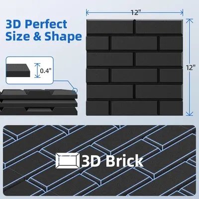 Communicates the precise physical dimensions (12" x 12" x 0.4") and 3D brick shape of the product to help shoppers understand the exact size and realistic appearance before purchase.