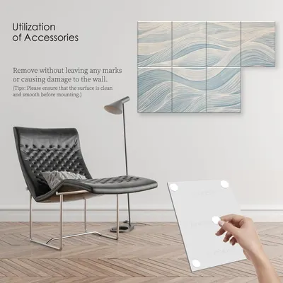 Demonstrates how to use the included mounting accessories to install wall art without damaging walls, reassuring shoppers about ease of setup and wall safety. Shows that mounting accessories are…