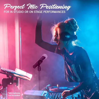 Demonstrates the product's suitability for professional performance settings, reassuring musicians and performers that it provides optimal microphone positioning for studio or stage use.