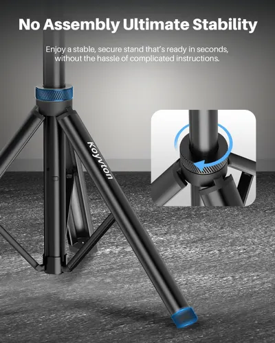Demonstrates the ease of setup by showing the simple twist-lock mechanism that allows the tripod stand to be ready in seconds without complicated assembly instructions. Highlights the product's…